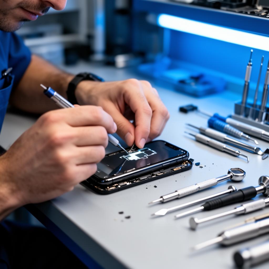 Reparatur eines iPhone-Displays in der Werkstatt